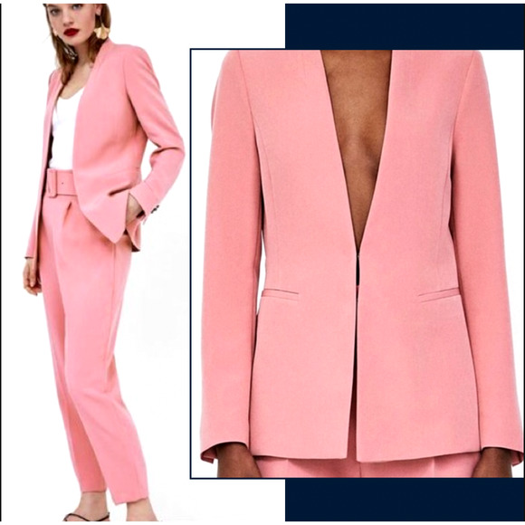 Zara Jackets & Blazers - Zara Women's M Oversized BARBIE Hot Pink Long Blazer Jacket Collarless 8 10